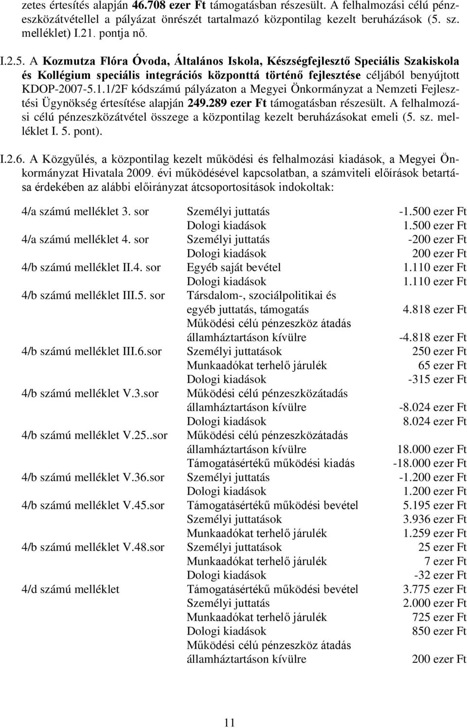 1/2F kódszámú pályázaton a Megyei Önkormányzat a Nemzeti Fejlesztési Ügynökség értesítése alapján 249.289 ezer Ft támogatásban részesült.