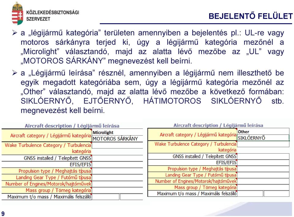 UL vagy MOTOROS SÁRKÁNY megnevezést kell beírni.