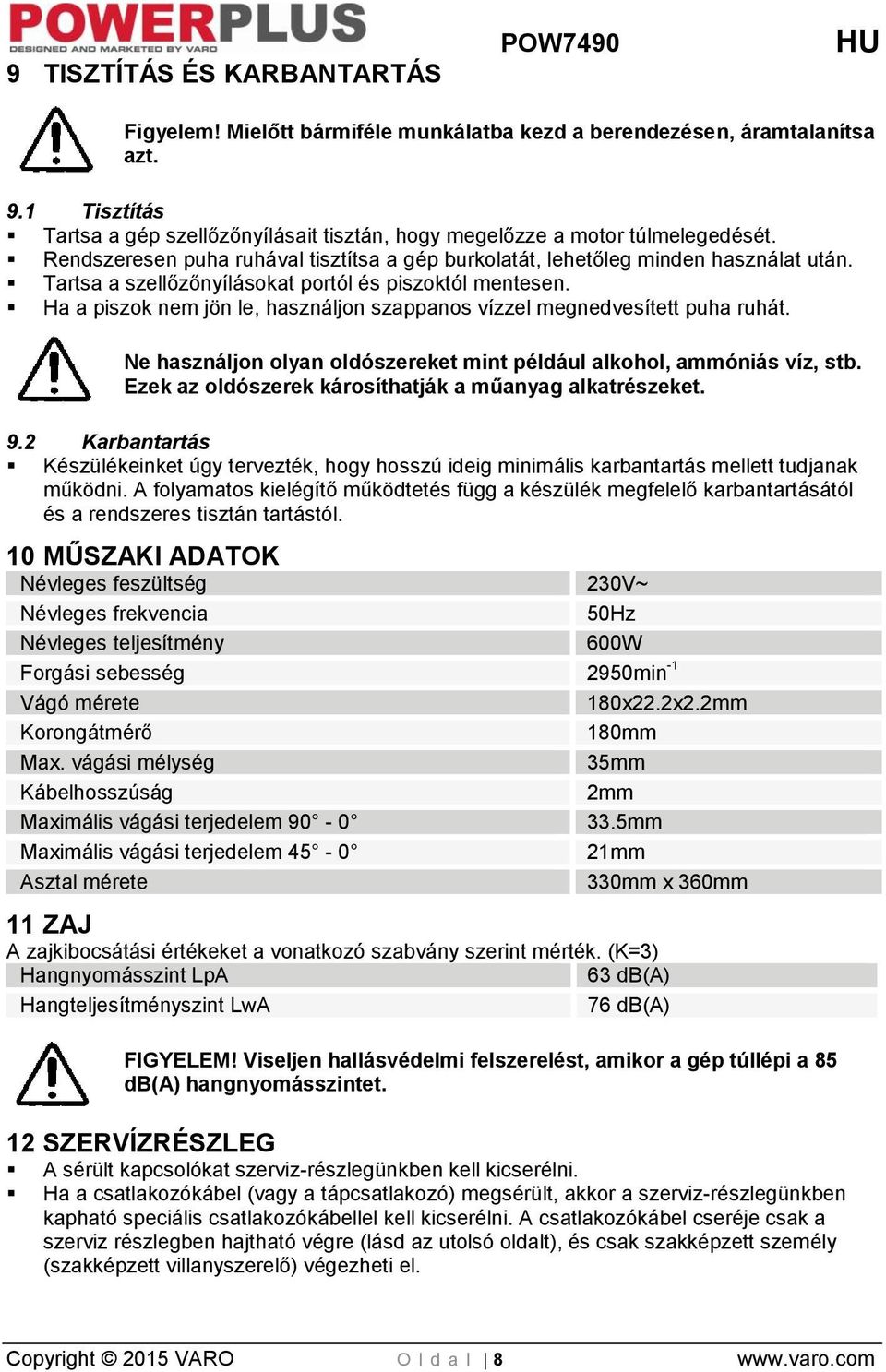 Tartsa a szellőzőnyílásokat portól és piszoktól mentesen. Ha a piszok nem jön le, használjon szappanos vízzel megnedvesített puha ruhát.