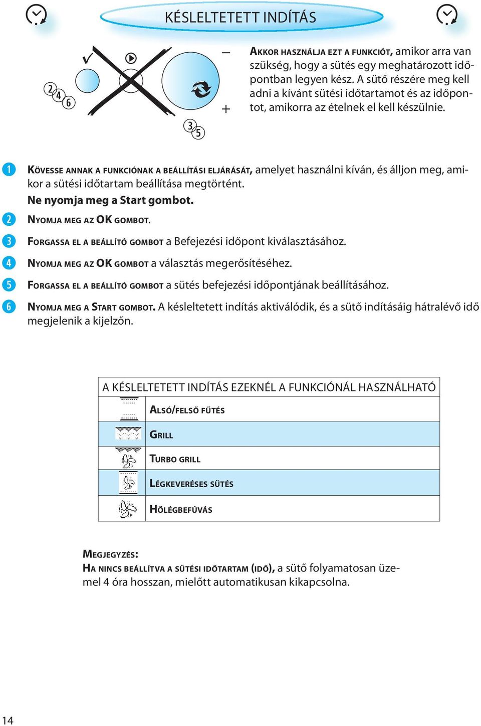 KÖVESSE ANNAK A FUNKCIÓNAK A BEÁLLÍTÁSI ELJÁRÁSÁT, amelyet használni kíván, és álljon meg, amikor a sütési időtartam beállítása megtörtént. Ne nyomja meg a Start gombot. NYOMJA MEG AZ OK GOMBOT.