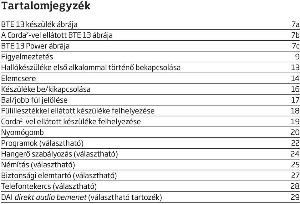felhelyezése 18 Corda 2 -vel ellátott készüléke felhelyezése 19 Nyomógomb 20 Programok (választható) 22 Hangerő szabályozás (választható) 24