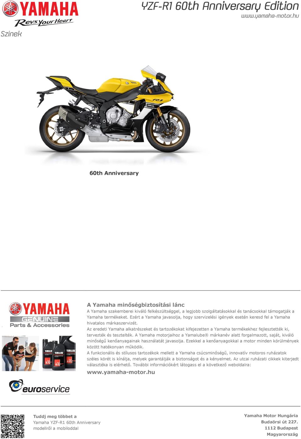 Az eredeti Yamaha alkatrészeket és tartozékokat kifejezetten a Yamaha termékekhez fejlesztették ki, tervezték és tesztelték.