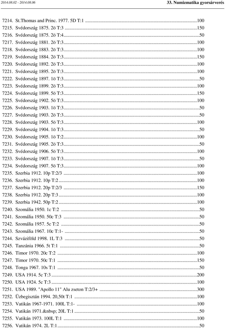 ..150 7225. Svédország 1902. 5ö T:3...100 7226. Svédország 1903. 1ö T:3...50 7227. Svédország 1903. 2ö T:3...50 7228. Svédország 1903. 5ö T:3...100 7229. Svédország 1904. 1ö T:3...50 7230.