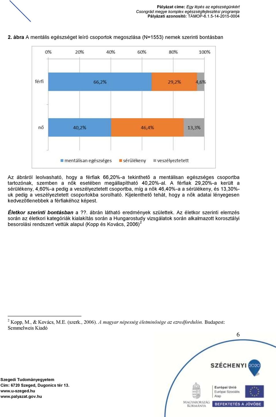 A férfiak 29,20%-a került a sérülékeny, 4,60%-a pedig a veszélyeztetett csoportba, míg a nők 46,40%-a a sérülékeny, és 13,30%- uk pedig a veszélyeztetett csoportokba sorolható.