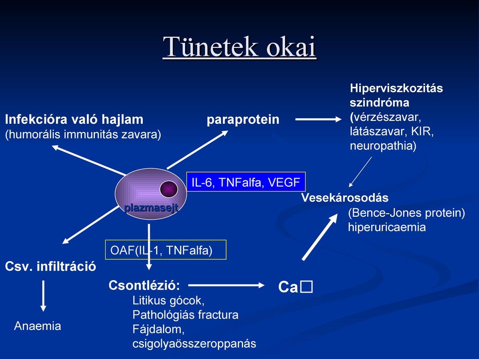 TNFalfa, VEGF Vesekárosodás (Bence-Jones protein) hiperuricaemia Csv.