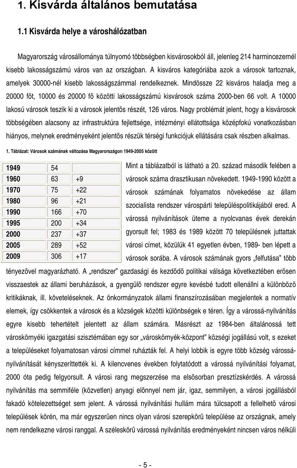 A kisváros kategóriába azok a városok tartoznak, amelyek 30000-nél kisebb lakosságszámmal rendelkeznek.