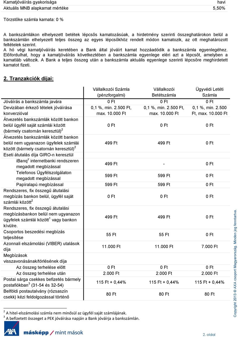 A hó végi kamatjóváírás keretében a Bank által jóváírt kamat hozzáadódik a bankszámla egyenlegéhez.