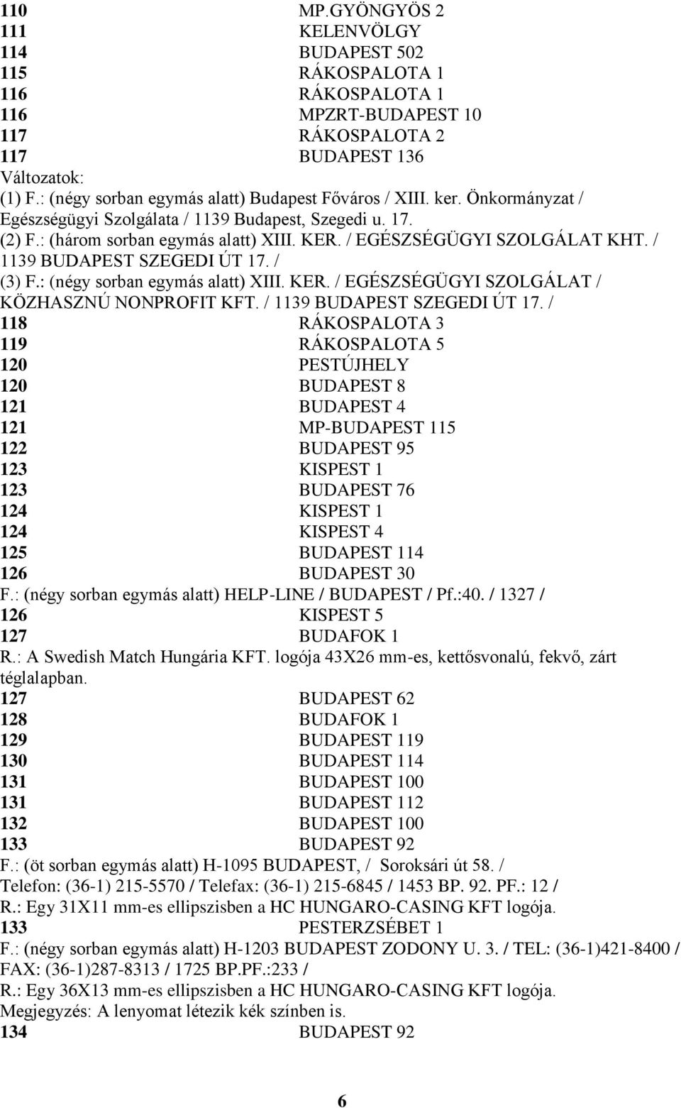 / EGÉSZSÉGÜGYI SZOLGÁLAT KHT. / 1139 BUDAPEST SZEGEDI ÚT 17.