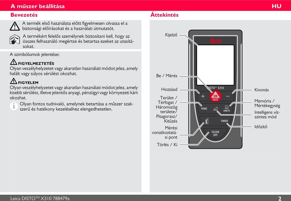 A szimbólumok jelentése: FIGYELMEZTETÉS Olyan veszélyhelyzetet vagy akaratlan használati módot jelez, amely halált vagy súlyos sérülést okozhat.