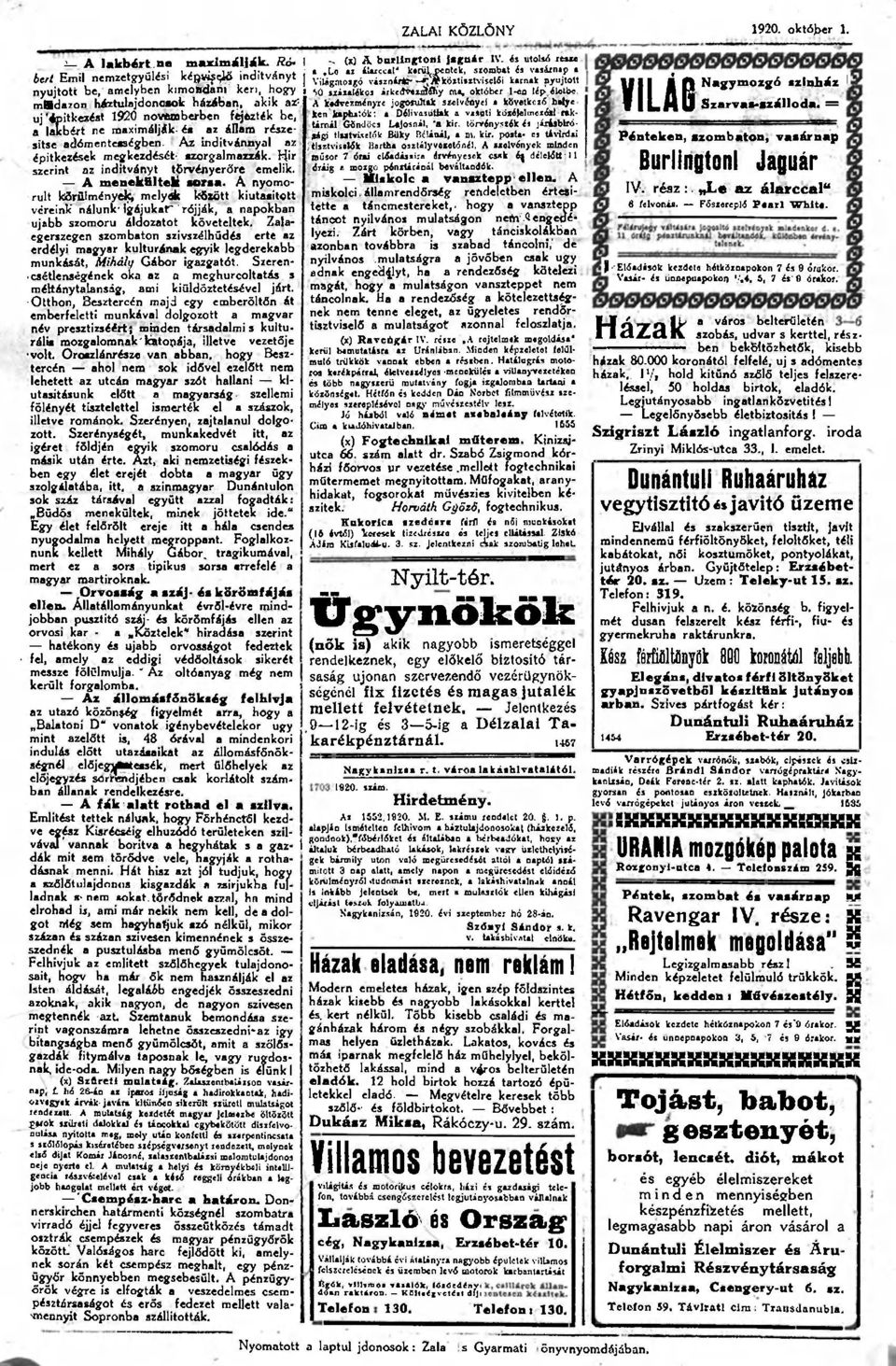 százalékos árkedvezniéjiy ma, október l-«n lép^, életbe. míhdazon háztulajdonosok». í. i-.i -: j».