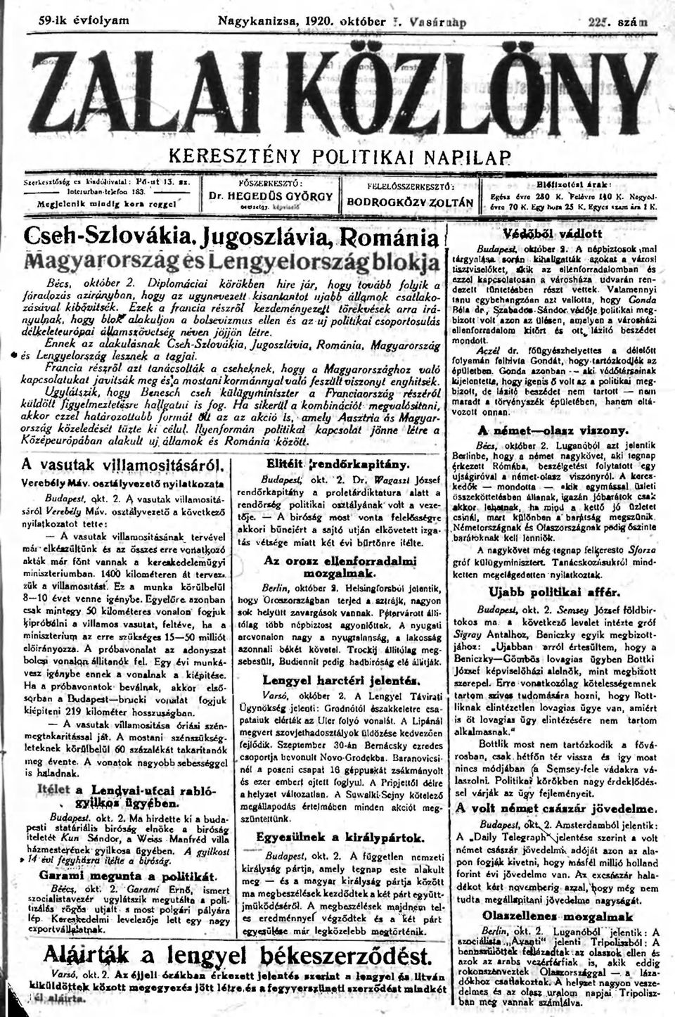 Egye* %x*m in t K. Cseh-Szlovákia. Jugoszlávia, Románia i ' Bécs, október 2.