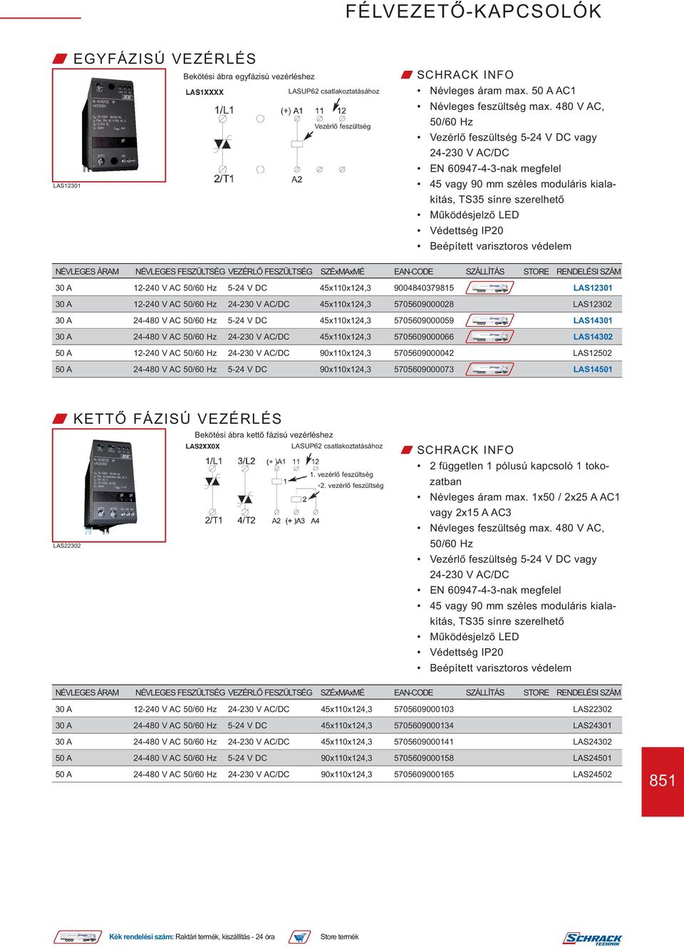 30 A 24-480 V AC 45x110x124,3 5705609000066 LAS14302 50 A 12-240 V AC 90x110x124,3 5705609000042 LAS12502 50 A 24-480 V AC 5-24 V DC 90x110x124,3 5705609000073 LAS14501 W KETTŐ FÁZISÚ VEZÉRLÉS