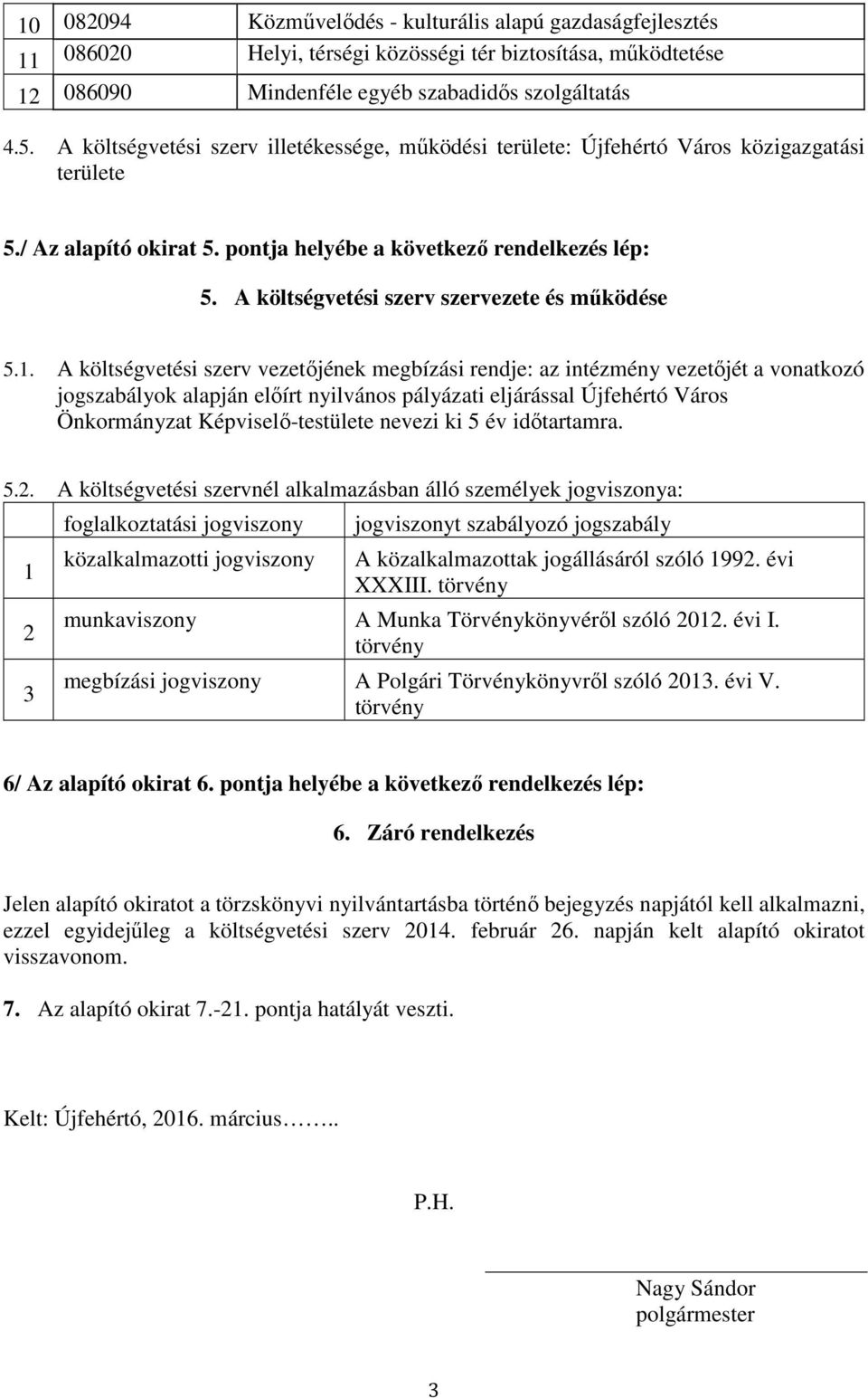 A költségvetési szerv szervezete és működése 5.1.