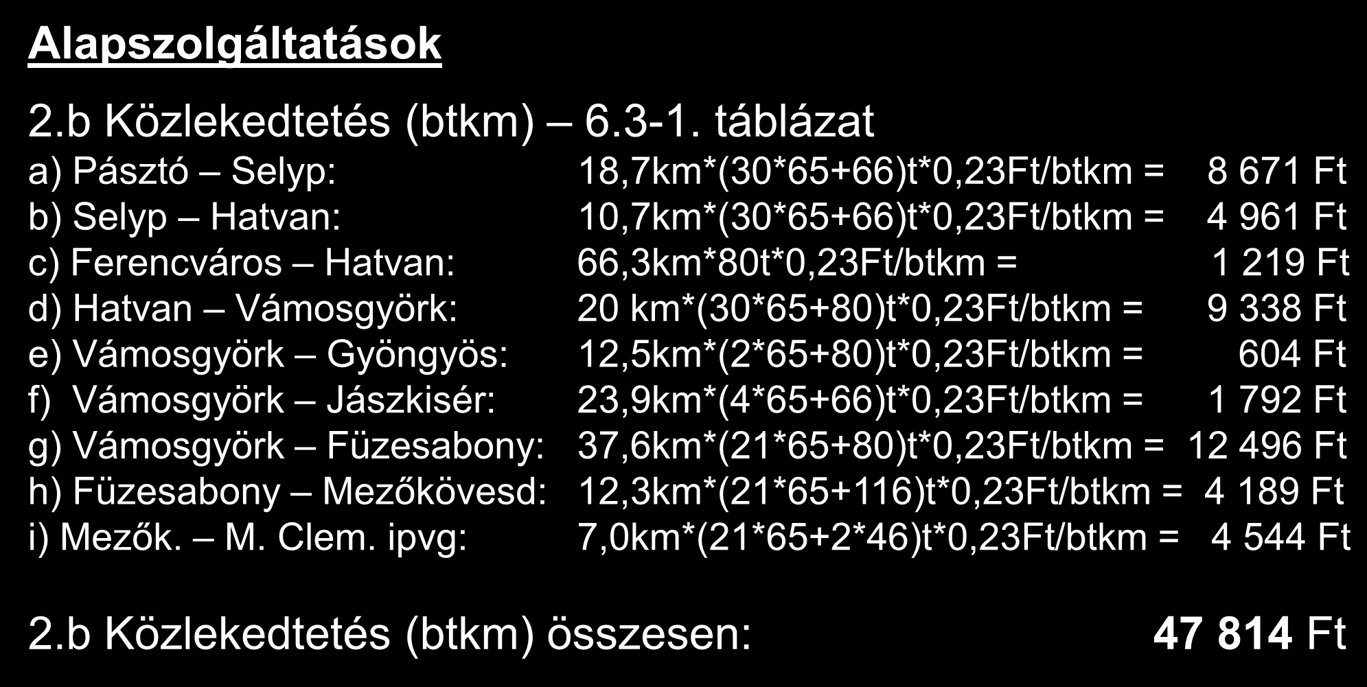 Számítási feladat megoldása I. Alapszolgáltatások 2.b Közlekedtetés (btkm) 6.3-1.