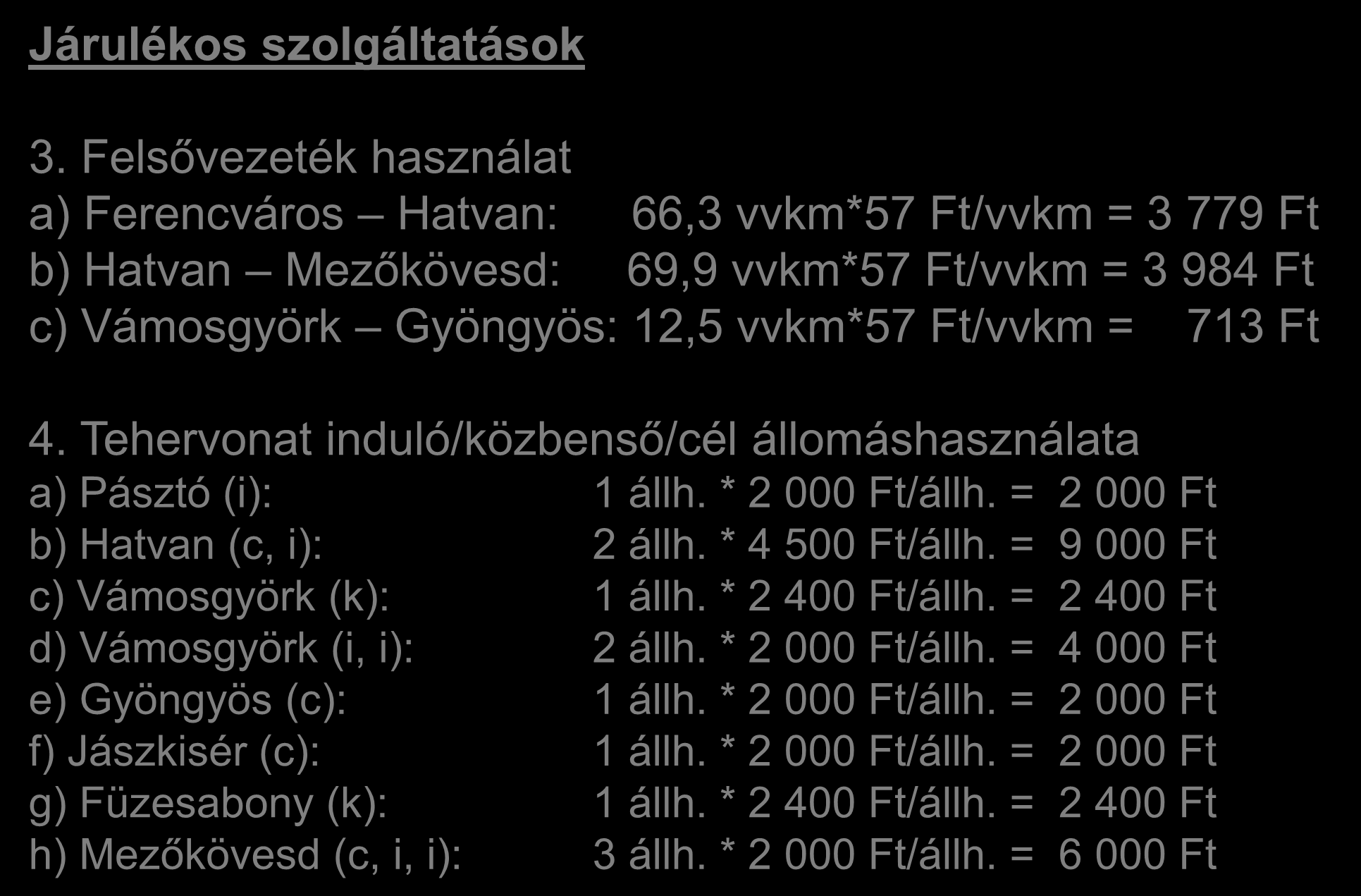 Számítási feladat megoldása I. Járulékos szolgáltatások 3.