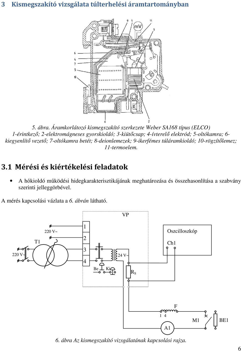 kiegyenlítő vezető; 7-oltókamra betét; 8-deionlemezek; 9-ikerfémes túláramkioldó; 10-rögzítőlemez; 11-termoelem. 3.