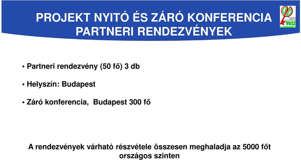 Záró konferencia, Budapest 300 fő A rendezvények