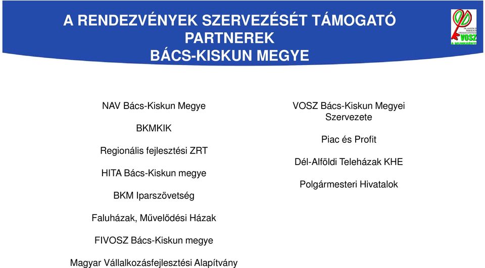 Bács-Kiskun Megyei Szervezete Piac és Profit Dél-Alföldi Teleházak KHE Polgármesteri