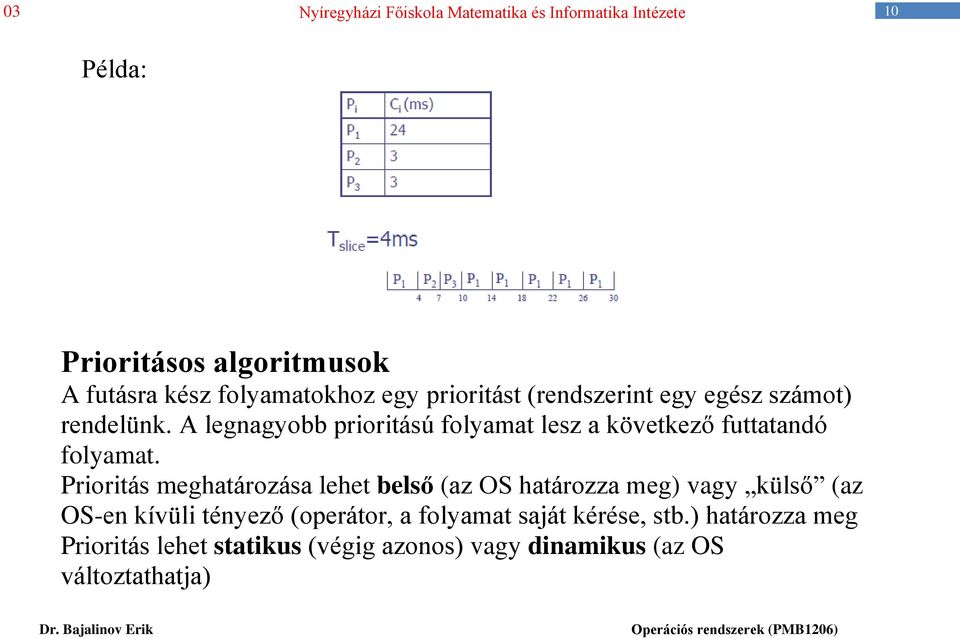 Prioritás meghatározása lehet belső (az OS határozza meg) vagy külső (az OS-en kívüli tényező (operátor,