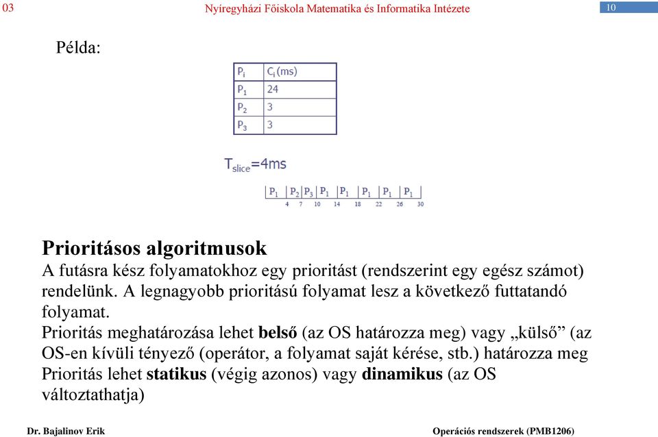 Prioritás meghatározása lehet belső (az OS határozza meg) vagy külső (az OS-en kívüli tényező (operátor,