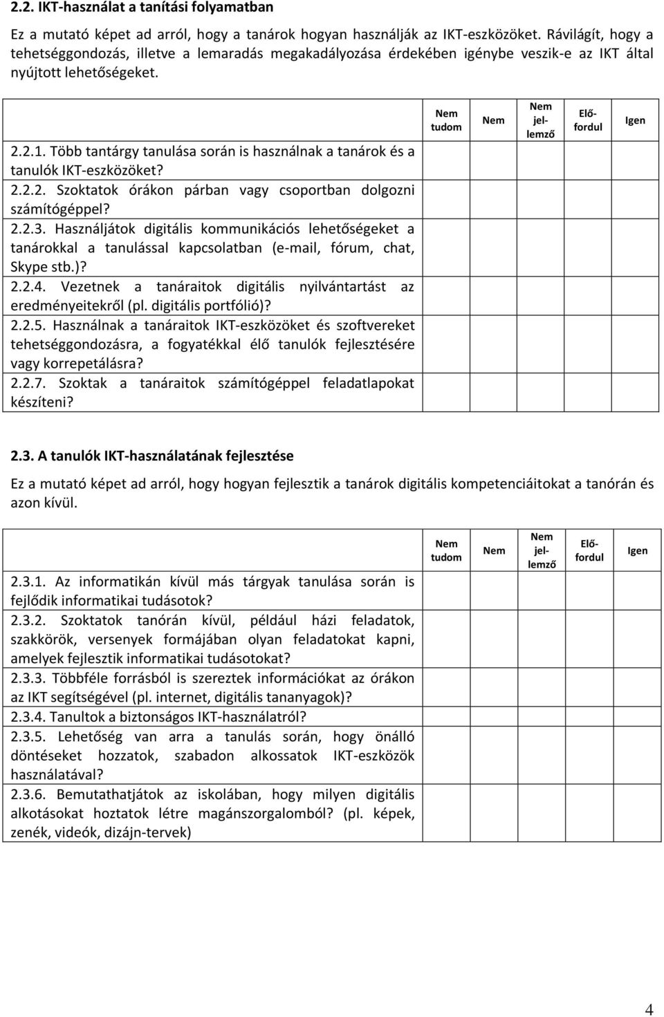 Több tantárgy tanulása során is használnak a tanárok és a tanulók IKT-eszközöket? 2.2.2. Szoktatok órákon párban vagy csoportban dolgozni számítógéppel? 2.2.3.