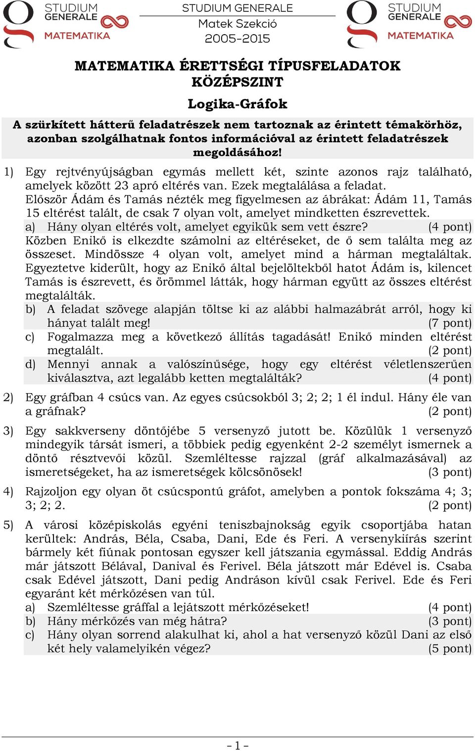 Először Ádám és Tamás nézték meg figyelmesen az ábrákat: Ádám 11, Tamás 15 eltérést talált, de csak 7 olyan volt, amelyet mindketten észrevettek.