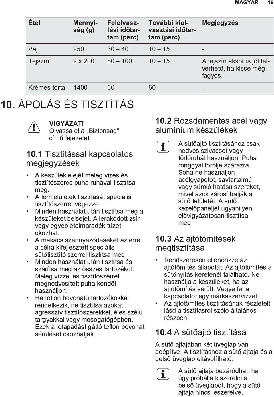 1 Tisztítással kapcsolatos megjegyzések A készülék elejét meleg vizes és tisztítószeres puha ruhával tisztítsa meg. A fémfelületek tisztítását speciális tisztítószerrel végezze.