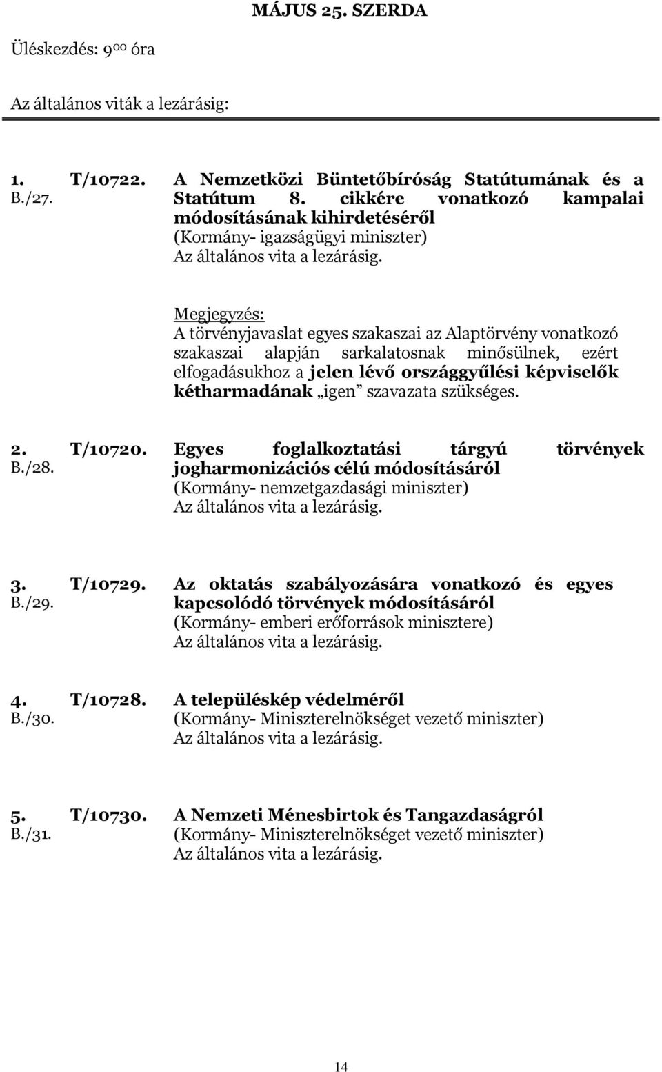 elfogadásukhoz a jelen lévő országgyűlési képviselők kétharmadának igen szavazata szükséges. 2. B./28. T/10720.