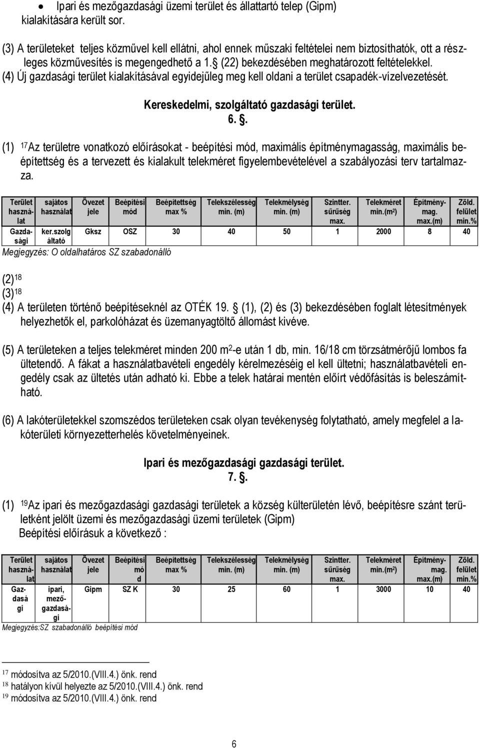 (4) Új gazdasági terület kialakításával egyidejűleg meg kell oldani a terület csapadék-vízelvezetését. Kereskedelmi, szolgáltató gazdasági terület. 6.