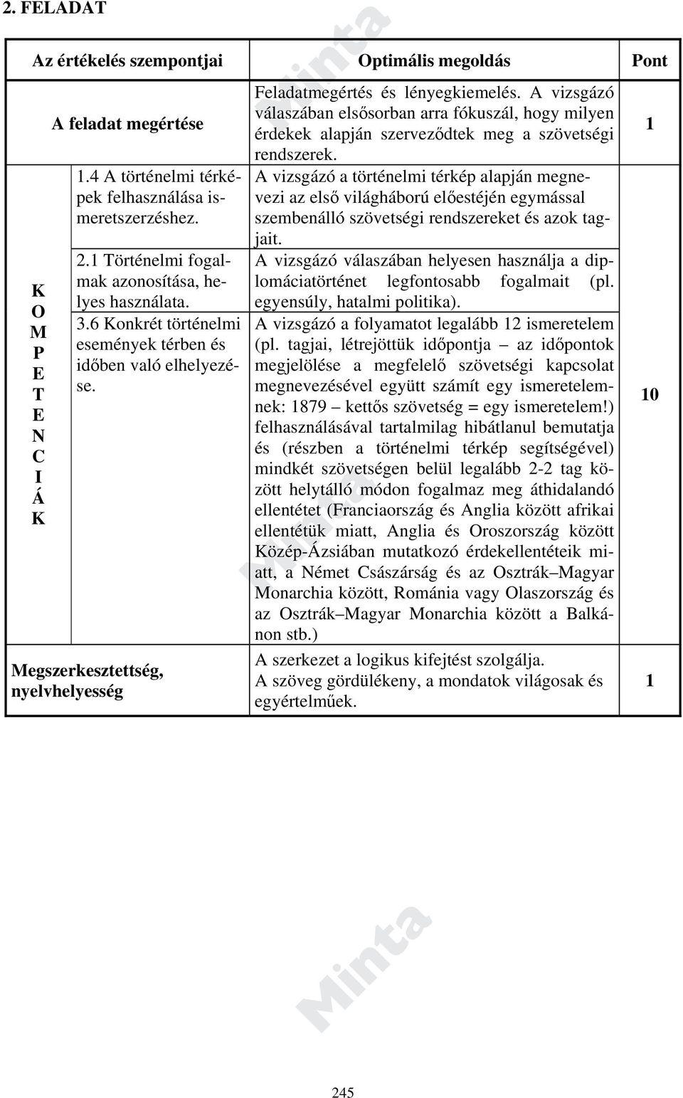 A vizsgázó a történelmi térkép alapján megnevezi az első világháború előestéjén egymással szembenálló szövetségi rendszereket és azok tagjait.
