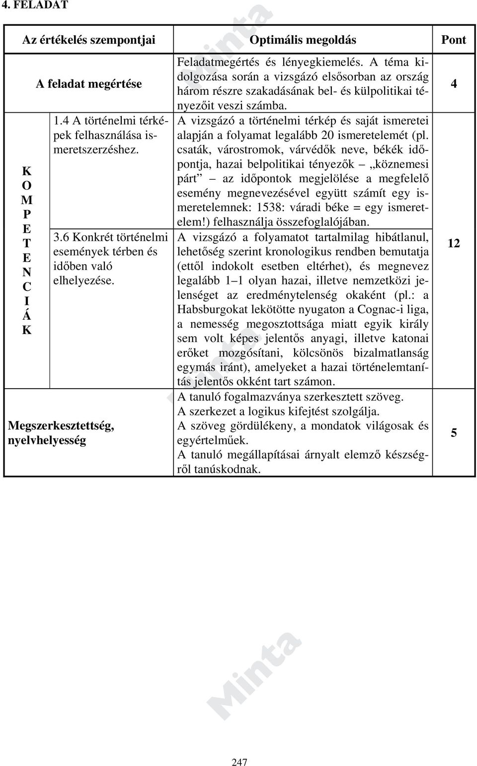 A vizsgázó a történelmi térkép és saját ismeretei alapján a folyamat legalább 20 ismeretelemét (pl.