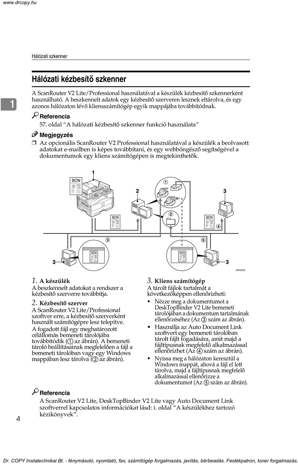 oldal A hálózati kézbesítõ szkenner funkció használata Az opcionális ScanRouter V2 Professional használatával a készülék a beolvasott adatokat e-mailben is képes továbbítani, és egy webböngészõ