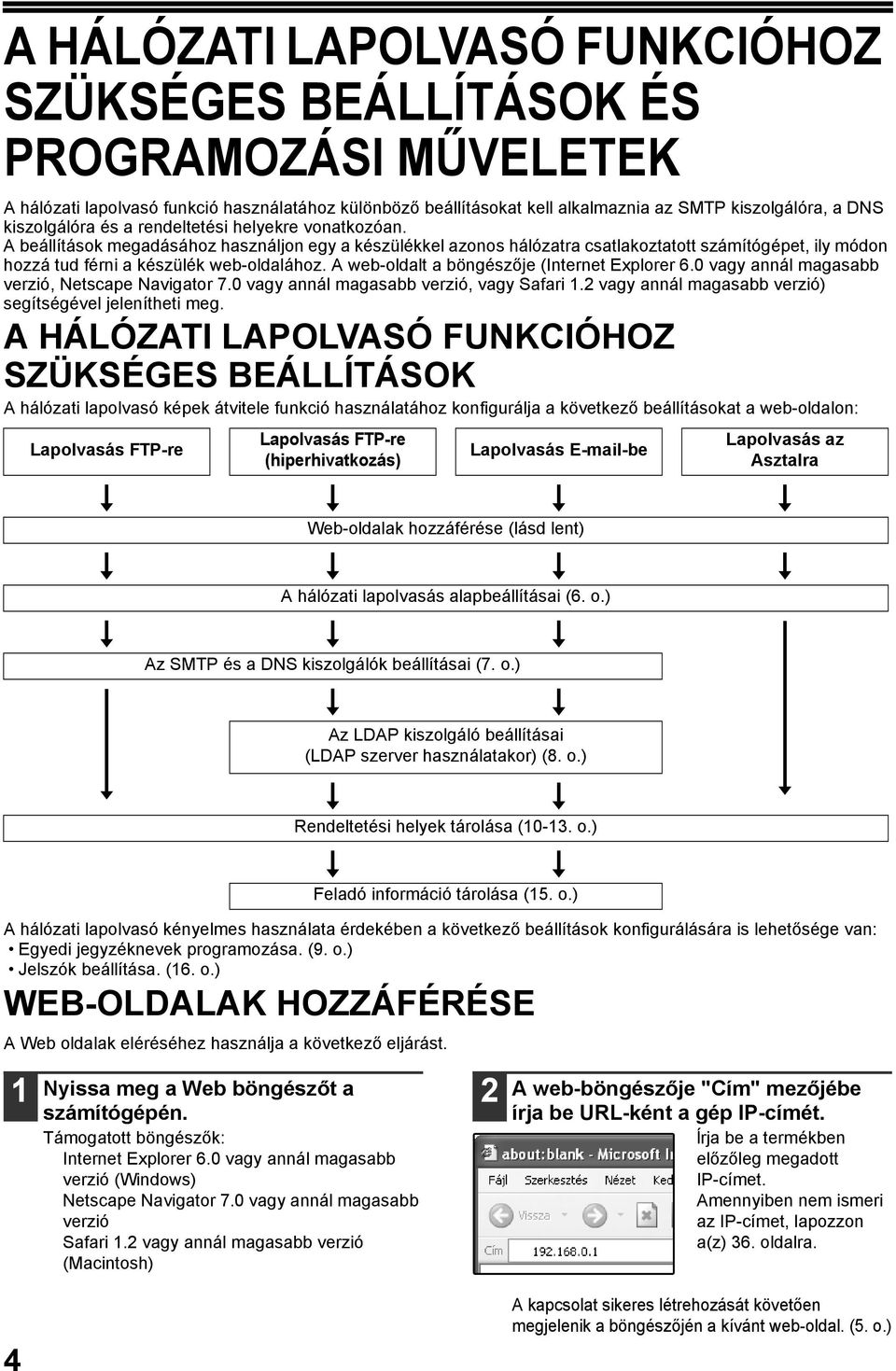 A beállítások megadásához használjon egy a készülékkel azonos hálózatra csatlakoztatott számítógépet, ily módon hozzá tud férni a készülék web-oldalához.