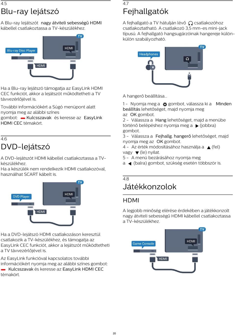 Ha a Blu-ray lejátszó támogatja az EasyLink HDMI CEC funkciót, akkor a lejátszót működtetheti a TV távvezérlőjével is.