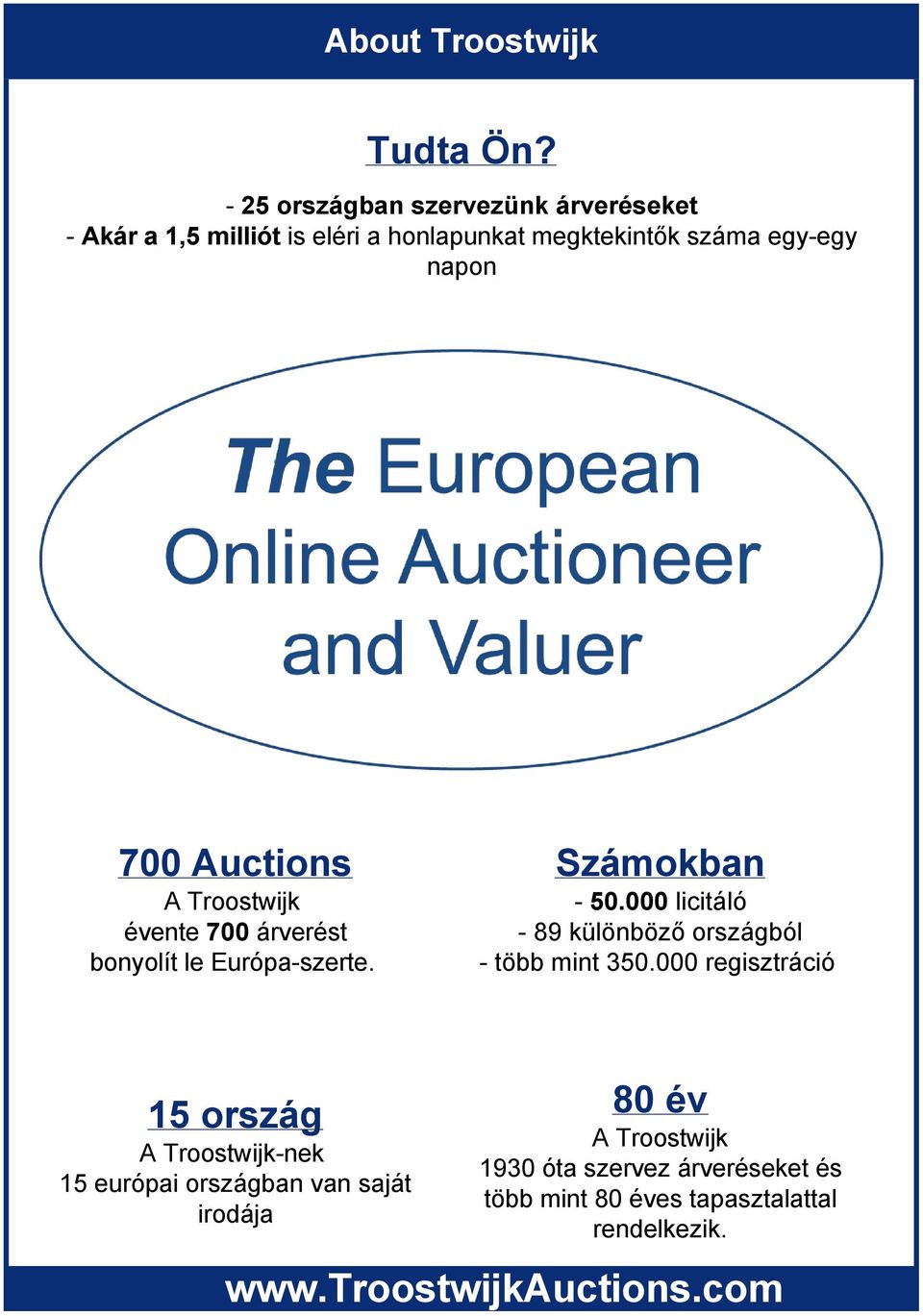 700 Auctions A Troostwijk évente 700 árverést bonyolít le Európa szerte. Számokban 50.