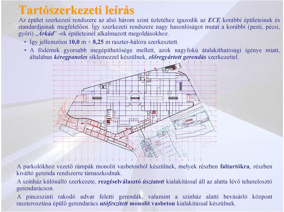 A födémek gyorsabb megépíthetősége mellett, azok nagyfokú átalakíthatósági igénye miatt, általában kéregpaneles síklemezzel készülnek, előregyártott gerendás szerkezettel.