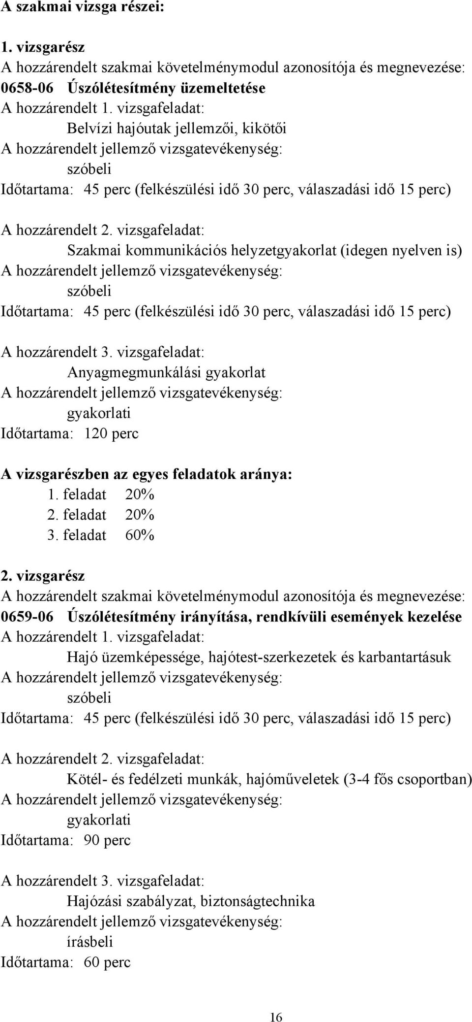 vizsgafeladat: Szakmai kommunikációs helyzetgyakorlat (idegen nyelven is) A hozzárendelt jellemző vizsgatevékenység: szóbeli Időtartama: 45 perc (felkészülési idő 30 perc, válaszadási idő 15 perc) A