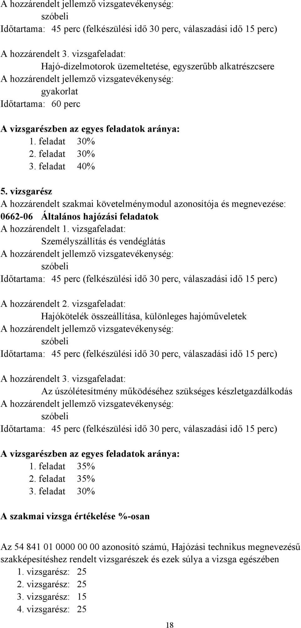 feladat 30% 2. feladat 30% 3. feladat 40% 5. vizsgarész A hozzárendelt szakmai követelménymodul azonosítója és megnevezése: 066206 Általános hajózási feladatok A hozzárendelt 1.