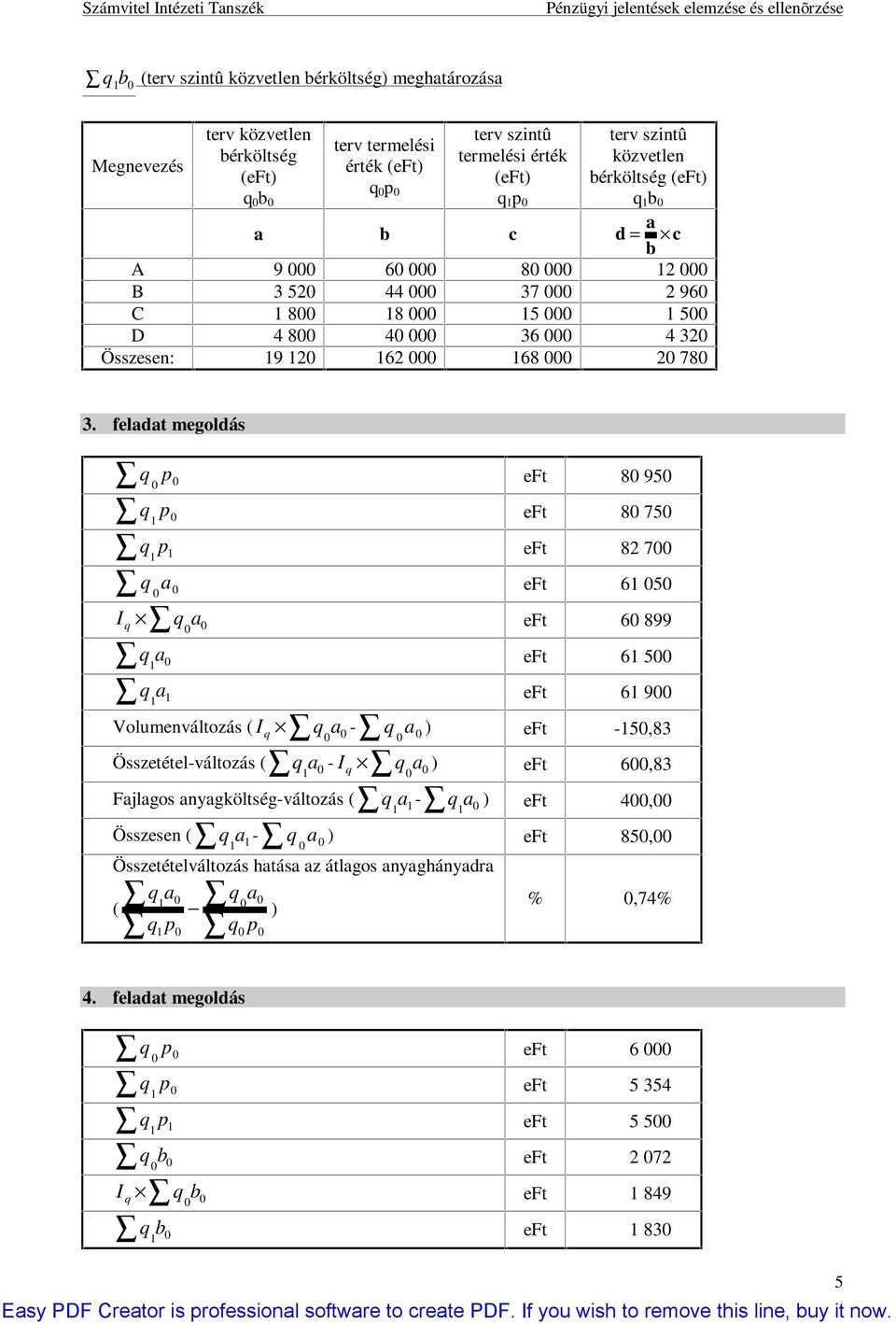 feladat megoldás eft 8 95 eft 8 75 eft 82 7 a eft 6 5 I a eft 6 899 a eft 6 5 a eft 6 9 Volumenváltozás ( a - ) eft -5,83 Összetétel-változás ( a - a ) eft 6,83 Fajlagos