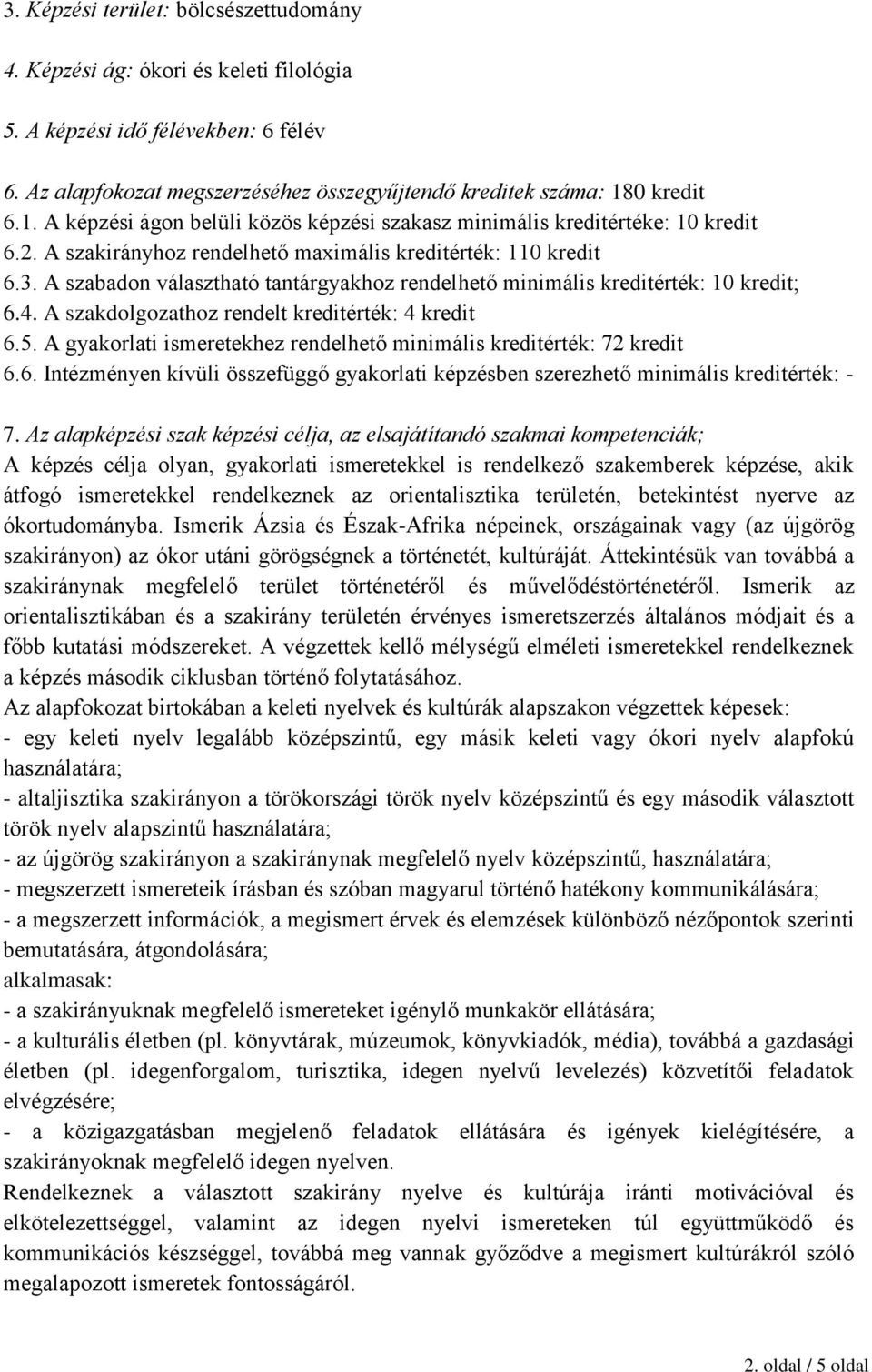 A szabadon választható tantárgyakhoz rendelhető minimális kreditérték: 10 kredit; 6.4. A szakdolgozathoz rendelt kreditérték: 4 kredit 6.5.