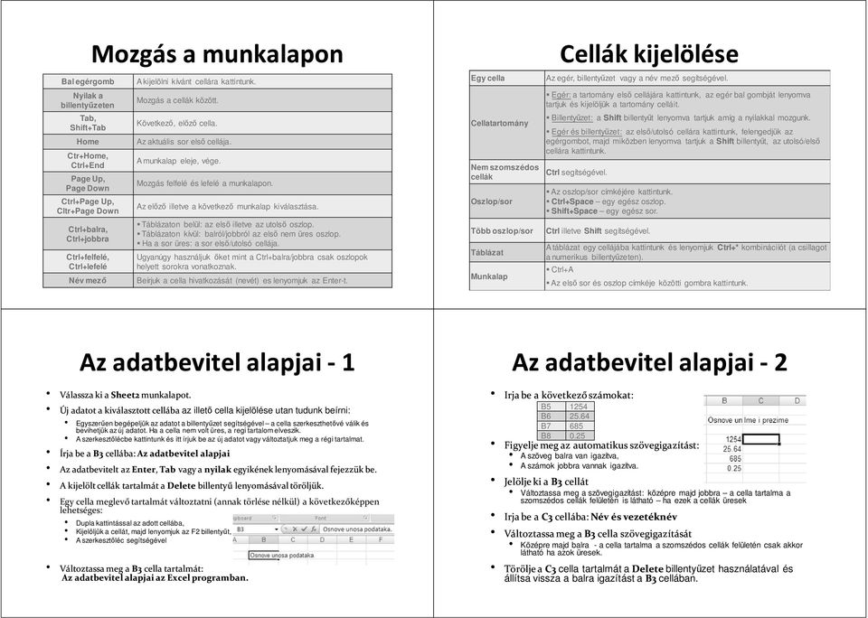 Az előző illetve a következő munkalap kiválasztása. Táblázaton belül: az első illetve az utolső oszlop. Táblázaton kívül: balról/jobbról az első nem üres oszlop.