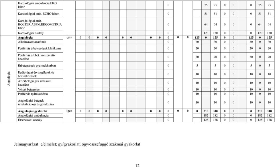 HOLTER,ABPM,ERGOMETRIA labor 0 64 64 0 0 0 64 64 Kardiológiai osztály 0 120 120 0 0 0 120 120 Angiológia igen 0 0 0 0 0 0 0 0 0 0 0 125 0 125 0 0 125 0 125 Alkalmazott anatómia 0 30 30 0 0 30 0 30