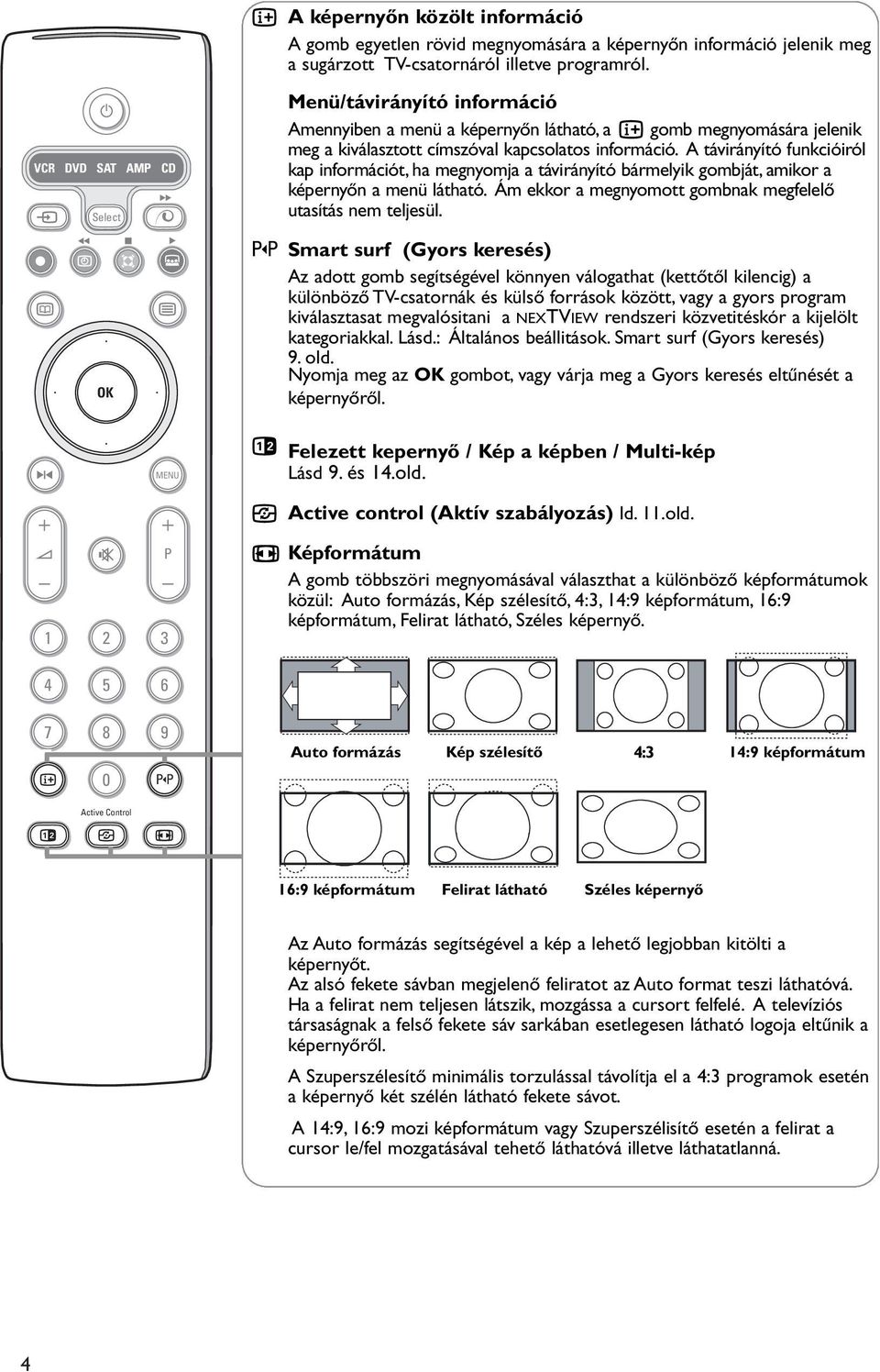A távirányító funkcióiról kap információt, ha megnyomja a távirányító bármelyik gombját, amikor a képernyőn a menü látható. Ám ekkor a megnyomott gombnak megfelelő utasítás nem teljesül.