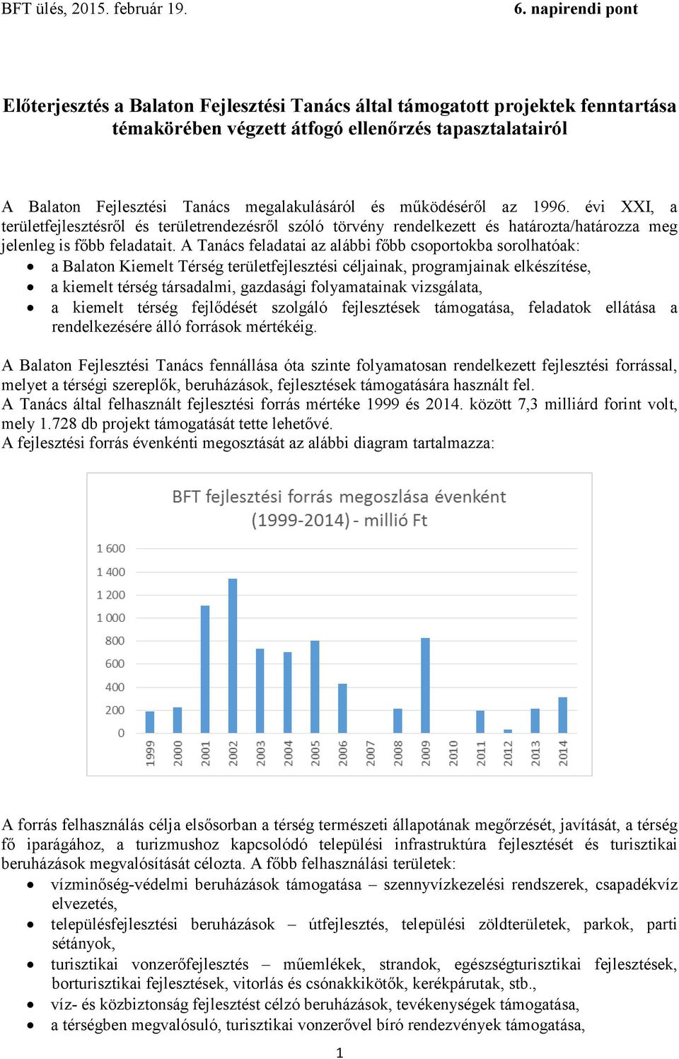 A Tanács feladatai az alábbi főbb csoportokba sorolhatóak: a Balaton Kiemelt Térség területfejlesztési céljainak, programjainak elkészítése, a kiemelt térség társadalmi, gazdasági folyamatainak
