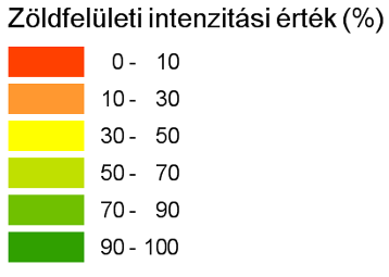 Ennél magasabb értékek csak a Városligeti fasor környékén és a szigetszerűen elhelyezkedő néhány parknál, intézménykerteknél tapasztalható.