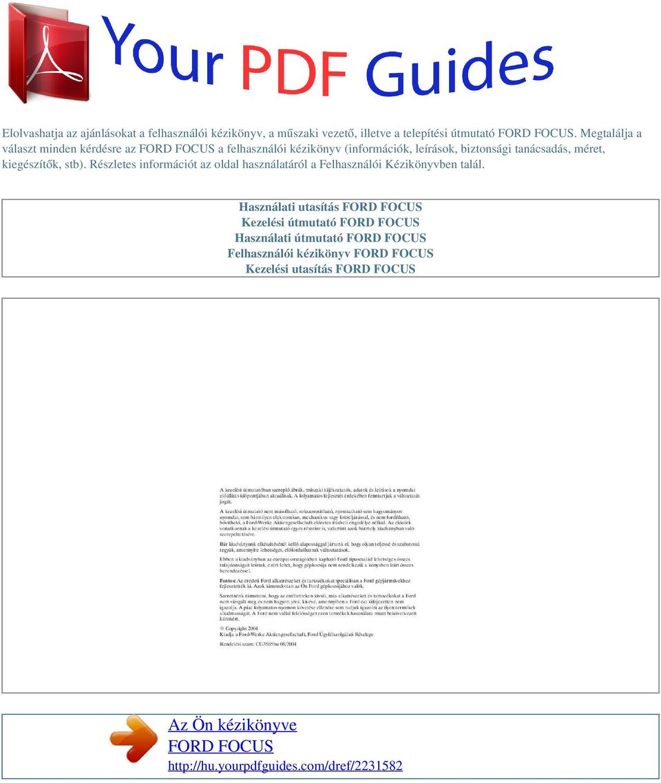 Az Ön kézikönyve FORD FOCUS - PDF Ingyenes letöltés