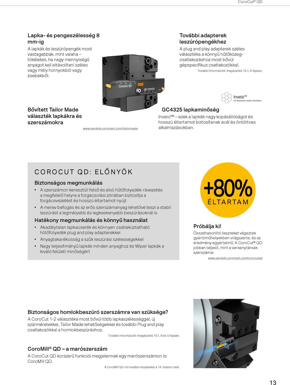 1, G fejezet. Bővített Tailor Made választék lapkákra és szerszámokra www.sandvik.coromant.