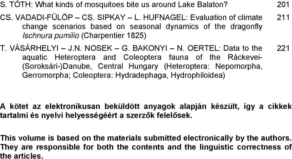 OERTEL: Data to the 221 aquatic Heteroptera and Coleoptera fauna of the Ráckevei- (Soroksári-)Danube, Central Hungary (Heteroptera: Nepomorpha, Gerromorpha; Coleoptera: Hydradephaga,