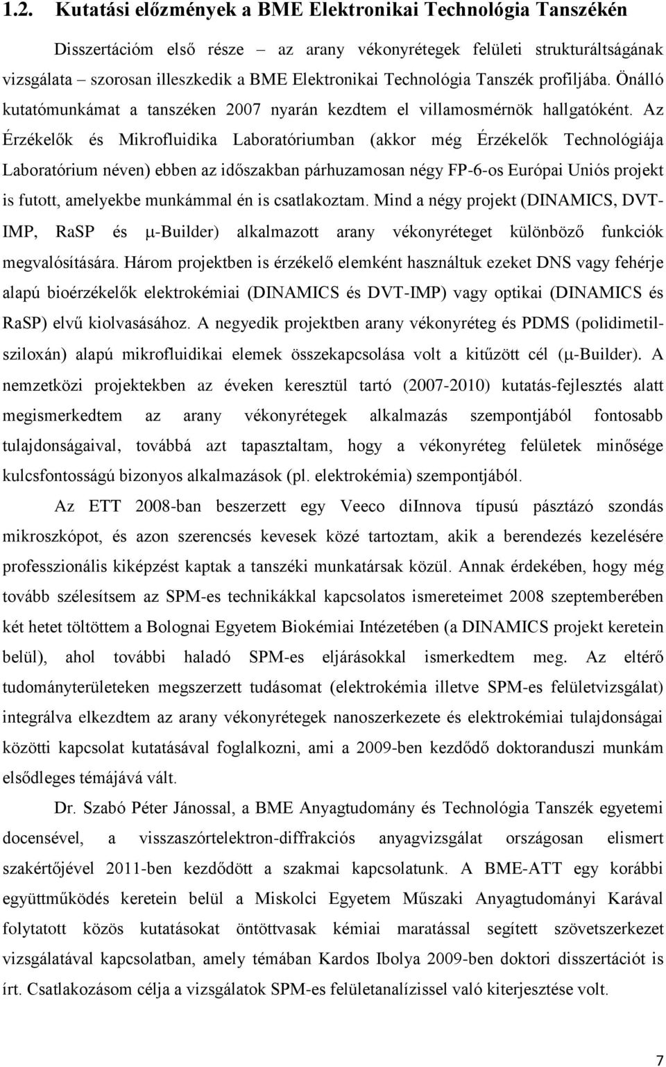 Az Érzékelők és Mikrofluidika Laboratóriumban (akkor még Érzékelők Technológiája Laboratórium néven) ebben az időszakban párhuzamosan négy FP-6-os Európai Uniós projekt is futott, amelyekbe munkámmal