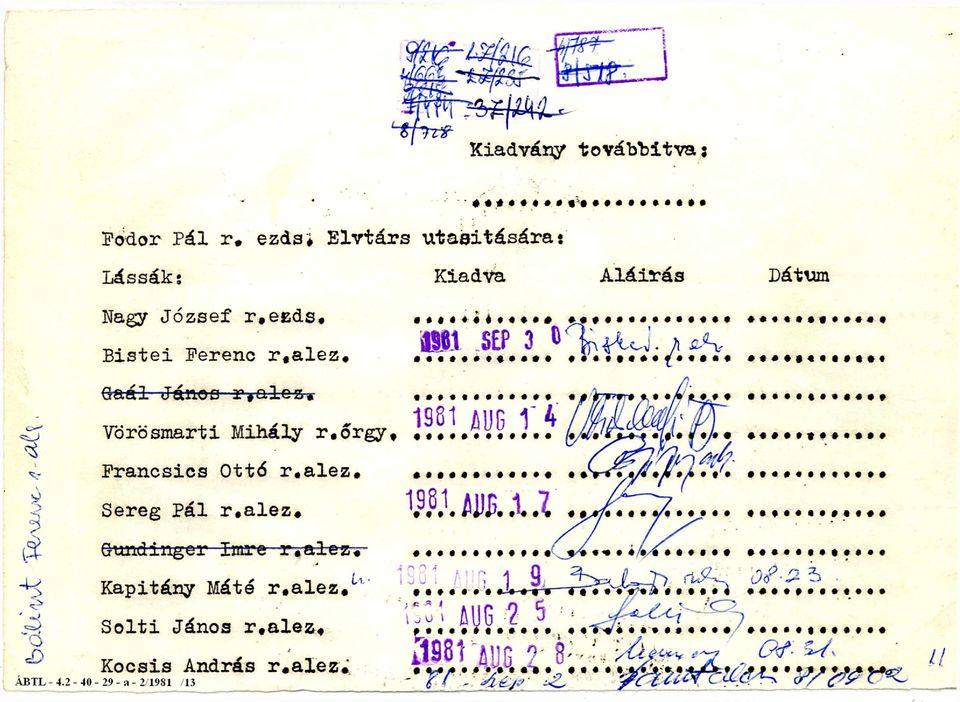Sereg Pál r. alez. Gundinger Imre r.alez. Kapitány Máté r. alez. Solti János r.